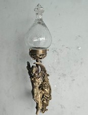 Art Nouveau Mermaid Wall Sconce, Brass Lion Wall Light, Vintage Globe Glass Scon picture