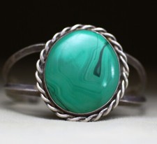 Vintage Navajo Native American Malachite Sterling Silver Cuff Bracelet Size 6.75 picture