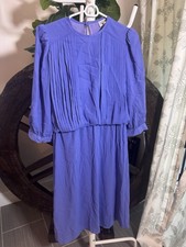 VTG 80s Daudro Pleated Blouson Midi Dress Blue Sz 11/12 Made In The USA picture