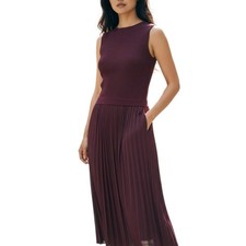 Taylor Twofer Burgundy Knit Satin Pleated Maxi Dress S picture