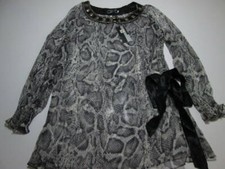 NWT Zashi Womens Size L Blouse Gray Animal Print Rhinestone Beaded Neck Bow picture