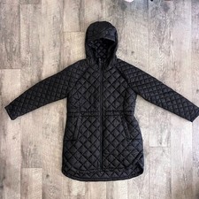 Athleta Whisper Featherless Parka Black Quilted Hooded Jacket Large Petite picture