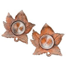🍂 VTG Copper Leaf Candle Holders Pair Style Metal Home Decor Retro Cottagecore picture
