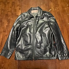 Vtg Banana Republic Leather Jacket Men Medium Black Full Zip Aviator Moto Coat picture