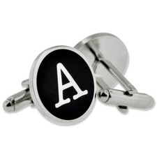 PinMart's Black & Silver Alphabet Letter Initial Cufflink Set w/ Gift Box  A- Z picture