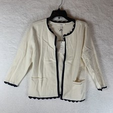 1901 women's knit Ivory black Scallop Edge Open Front cardigan sweater size S picture