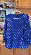 Ali Miles Blue Polka Dot Blouse with Button Accents picture