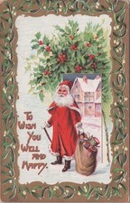 Antique German Embossed Christmas Postcard: Santa with Toys (1907-1915) picture