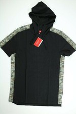 Men’s Guess Jet Black Camo Trim Short Sleeve Hooded Knit T-Shirt NEW NWT picture
