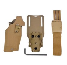 Safariland Style Right Hand Glock 17 Holster w/ QLS Fork Belt Mount Leg Loop TAN picture