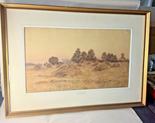 Francis B Tighe Signed Original Watercolor Near Dorking Surrey Harvest Framed picture