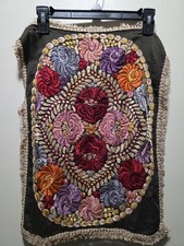 Antique Hungarian Floral Matyo Silk Embroidered 22x16 Textile Handmade  picture