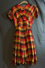 Vintage BOBBIE BROOKS Red and Yellow Plaid Maxi Dress - Womens Sz 4 picture