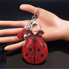 Crystal Keychain Bejeweled Ladybug w/ Tassel Bag Charm NEW picture