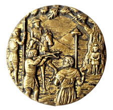 Rare Book Piece Large WILLIAM TELL Antique Metal Picture Button Bow Arrow Apple picture