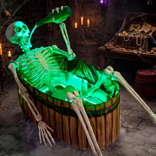 5 FT Halloween Animatronic Skeleton with Endless Pouring Effect, Green LED Light picture