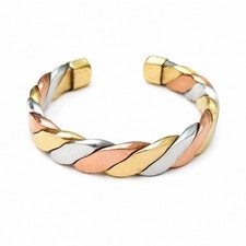 Three Tone Twisted Copper Brass Silver Finish Bracelet Handmade Adjustable picture