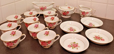 VTG Sharon Narumi Japan 16 pc Pink Rose Porcelain Bone China cup sugar boat bowl picture
