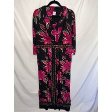 Chico's Maxi Dress Pleated Orchid Flower Print Sz 2 12/14 Resortwear Stretch EUC picture