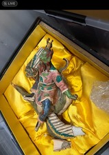 Chinese Qing Dynasty Ceramic Roof Tile. Warrior. Guan Custom Silk Box picture