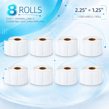 Zebra ZD500 and ZD620 Thermal Label Rolls, 57mm x 32mm White Label Stock 8Roll picture