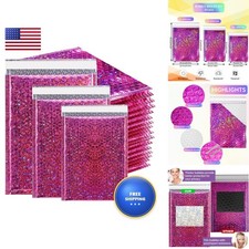 50 Pcs Metallic Holographic Bubble Mailers Rose Red picture