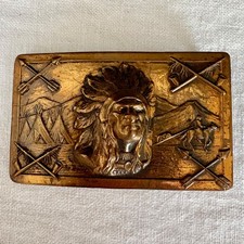 Vintage 1940s Robbins Co. Geo. Thoresen American Indian Chief Bronze Belt Buckle picture
