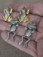 Vintage Signed JJ  Frog Earrings Lot Of 2 Pair Articulated 2 Tone picture