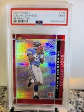 2007 Topps Finest Calvin Johnson Refractor Rookie RC #135 Lions PSA 9 picture