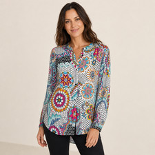 Desigual Cam Verene Blouse Multicolor Floral Abstract Button Down Tunic Size L picture