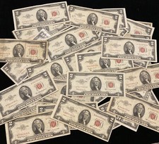✯1953-1963 Circulated RARE Two Dollar Bill $2 Note Fancy Red Seal Old Paper Lot✯ picture