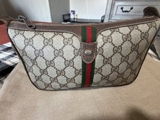 GUCCI 89.02.054 GG Sherry Line Shoulder Bag Brown Beige Leather Gold Hardware picture