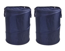 Mainstays Pop Up Laundry Hamper , Zipper Lid, 2 Load Capacity, Navy. Pack of 2 picture