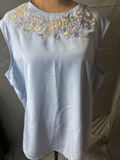 Vintage Bon Worth Women's Blue Paisley Embroidered Tank Top Sz  XL picture