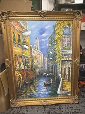 VINTAGE MARIE CHARLOT VENICE CANAL OIL PAINTING LARGE ORNATE GOLD FRAME ART36x48 picture