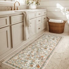 2x8 Vintage Floral Runner Rug Washable Non-Slip Distressed Hallway Red Green picture