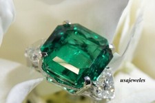 Asscher Cut 3.53CT Real Emerald Women's Wedding Jewelry Ring 14K White Gold Over picture