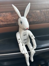 Primitive White Wooden Rabbit Figurine Rustic Farmhouse Jointed Shelf Sitter picture