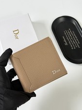 DIOR B513 Beige Grained Calfskin Leather Bifold Wallet 11cm picture