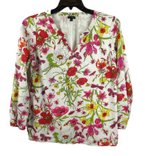 TALBOTS Womens M Floral Print Peasant Blouse Top Boho Lightweight V- Neck picture