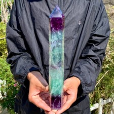2.87LB Natural Rainbow Fluorite Obelisk Quartz Crystal Wand Tower Point Healing picture