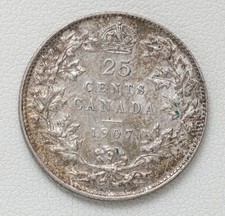 1907 Canada King Edward VII Silver 25 Cents Coin /M40 picture