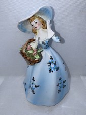 Lefton Girl in Blue dress with Flower Basket Figurine *damaged Hat* Vintage  picture