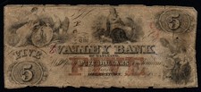 1852 $5 VALLEY BANK OF MARYLAND, HAGERSTOWN, MD Broken Banknote picture