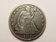 1873-CC No Arrows Liberty Seated Half, VG, Obverse Damage picture