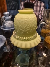 Fenton Persian Medallion Lime Custard Fairy Lamp with Unmarked Clear Insert picture