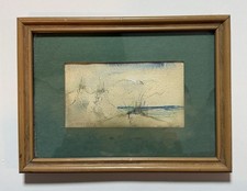 Seascape Watercolor Painting Of Coastal Dunes By Williams Signed Framed Matted. picture