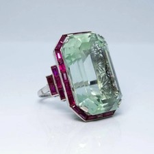 7Ct Vintage Art Deco Style Aquamarine & Ruby Anniversary 14K White Gold FN Ring picture