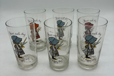 VTG  1972 Holly Hobbie Glass Tumbler Start Each Day In A Happy Way set of 6 picture