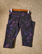 lululemon Women’s Yoga Leggings Size 4 Floral Pull-On Black Purple Green picture